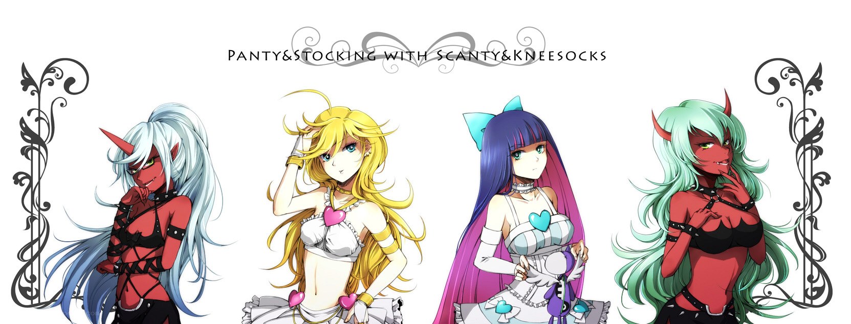 Four anime characters with horns