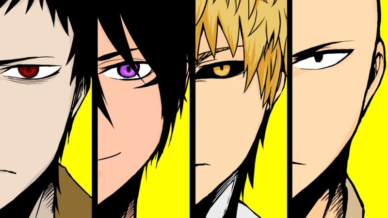 Four Anime Characters — Yellow, Dramatic, Manga