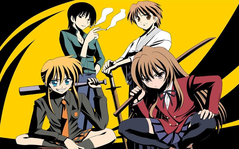 Four Anime Characters — Yellow, Dramatic, Swords