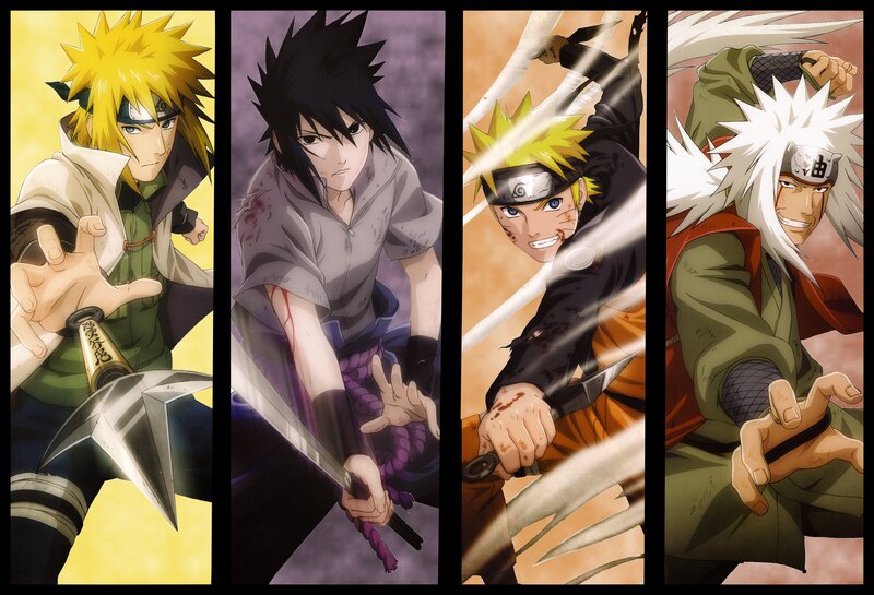 Four Anime Characters — Yellow, Intense, Swords, Headbands