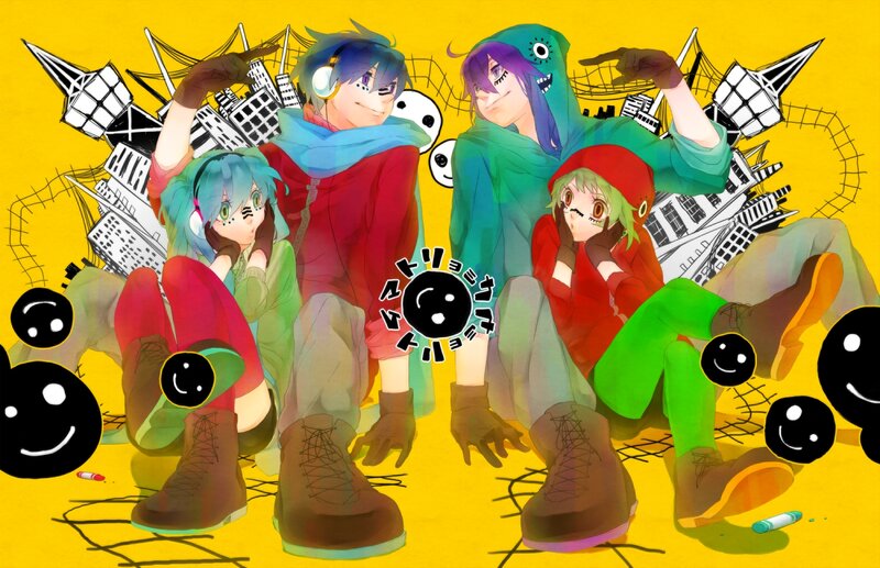 Four Anime Characters — Yellow, Playful, Digital Art