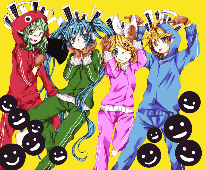 Four Anime Characters — Yellow, Playful
