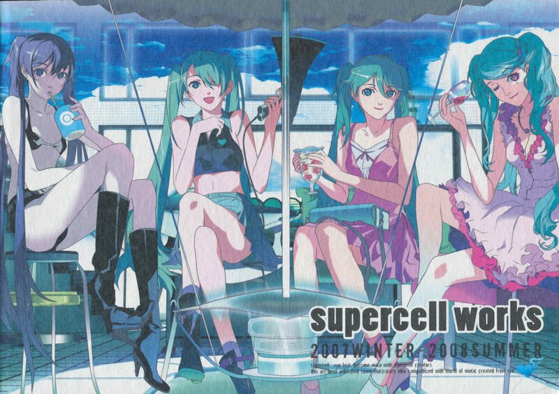 Four anime girls at a cafe