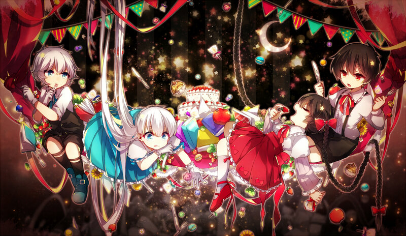 Four Anime Girls at Party