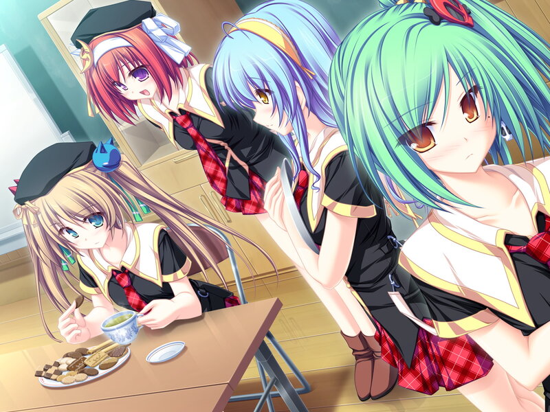Four Anime Girls at Table — Green