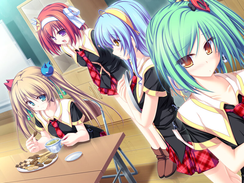 Four Anime Girls at Table