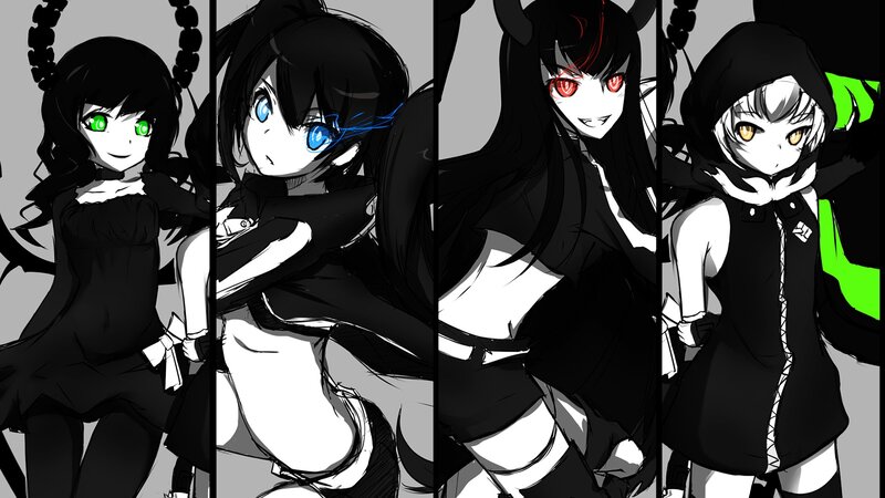 Four Anime Girls — Black, Dramatic, Black Hair