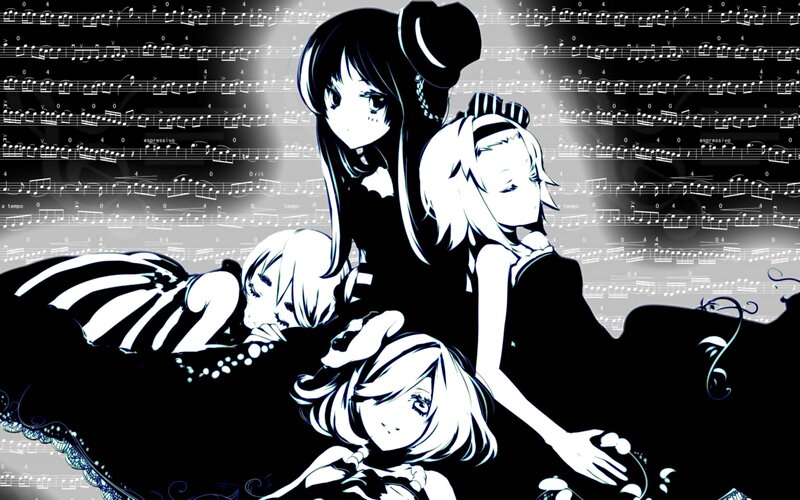 Four Anime Girls — Black, Dramatic, Music Sheets
