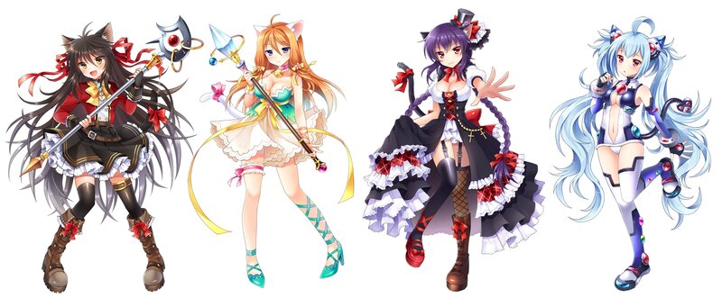 Four Anime Girls — Black, Playful