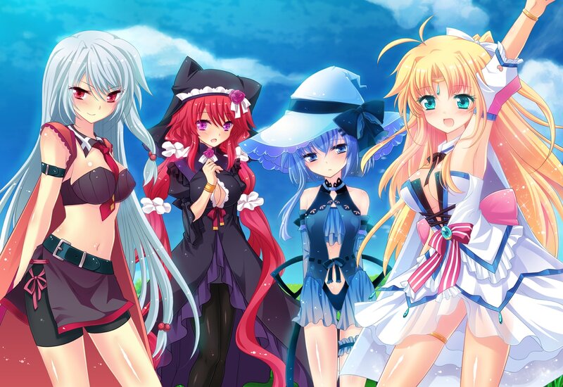 Four Anime Girls — Blue, Bright