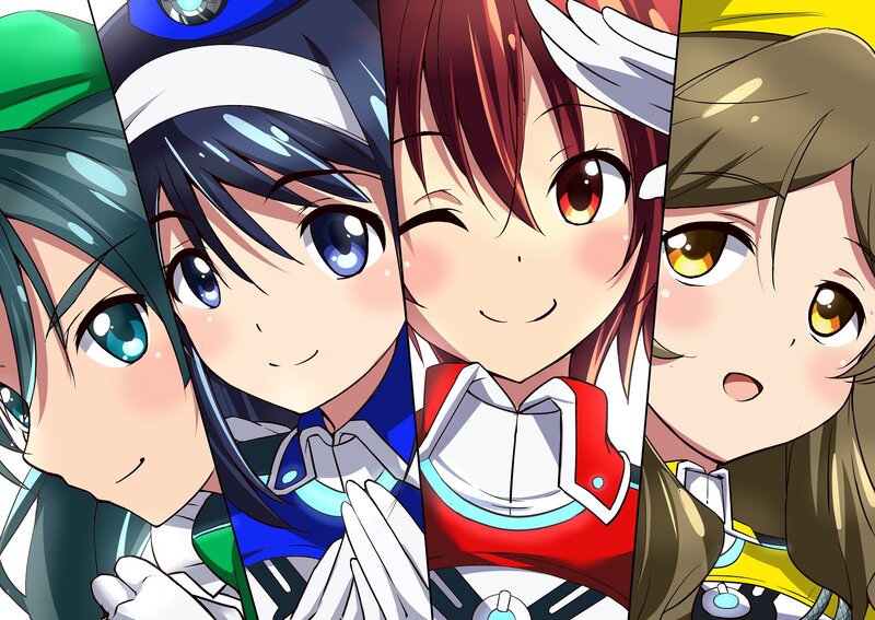 Four Anime Girls — Blue, Cheerful, Anime Characters