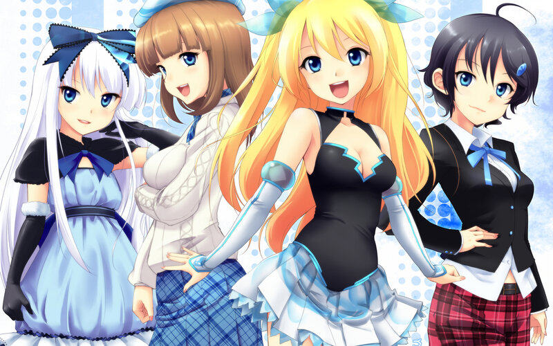 Four Anime Girls — Blue, Cheerful, Bows