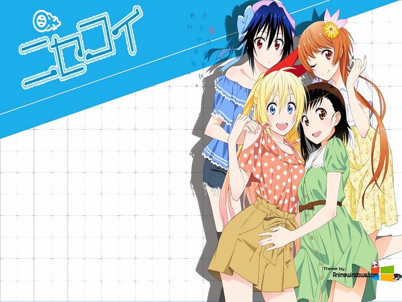 Four Anime Girls — Blue, Cheerful, Flowers