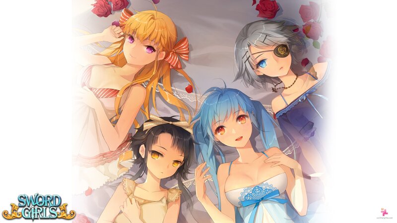 Four Anime Girls — Blue, Dreamy