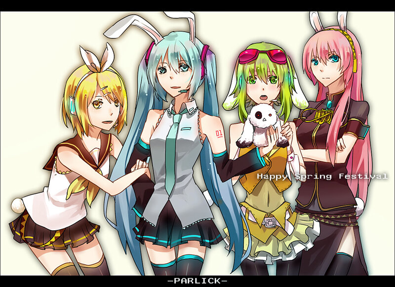 Four Anime Girls — Blue, Festive