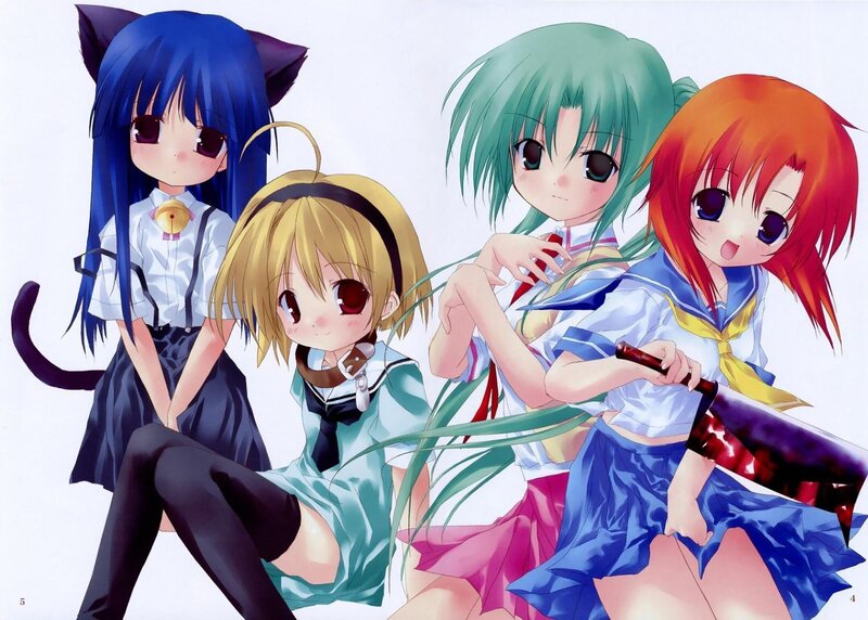 Four Anime Girls — Blue, Playful, Cat Ears, Sailor Uniforms