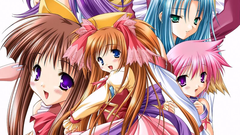Four Anime Girls — Brown, Cheerful