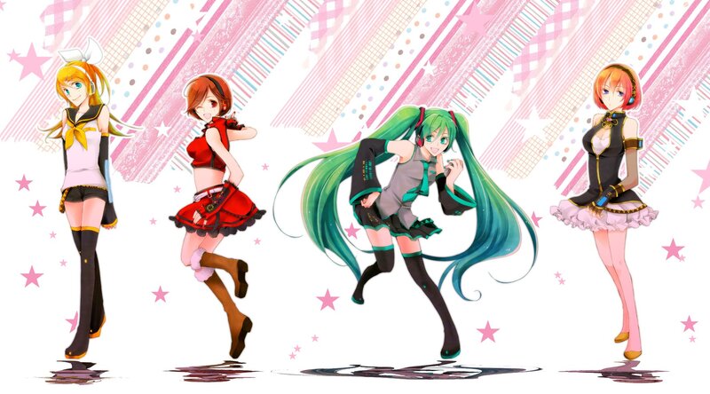 Four Anime Girls Dancing — Pink, Playful