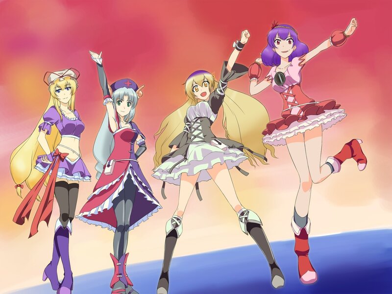 Four Anime Girls Dancing — Red