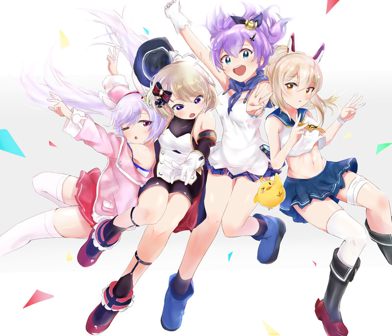 Four Anime Girls Dancing — White
