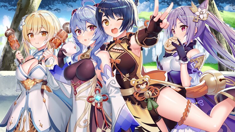 Four Anime Girls Eating