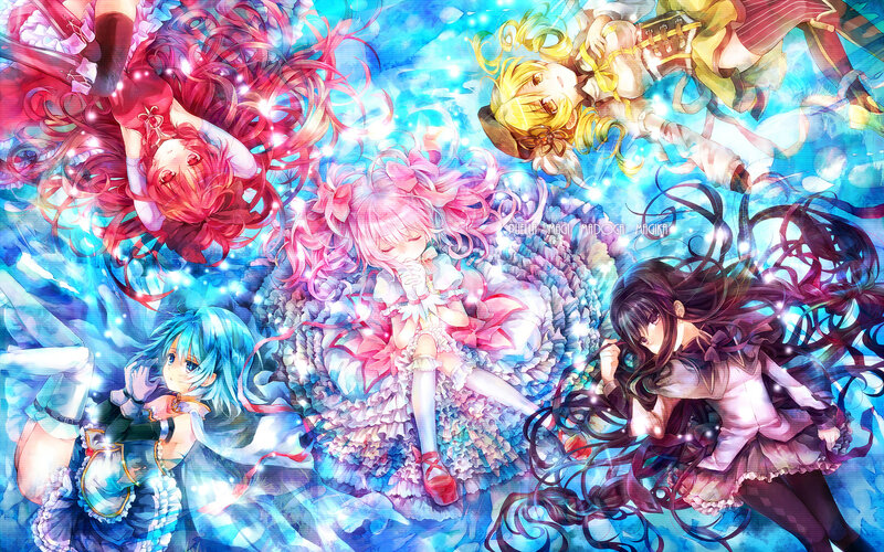 Four Anime Girls Floating — Blue