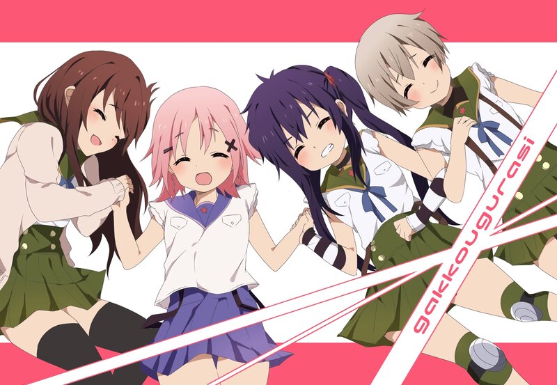 Four Anime Girls Holding Hands — Pink