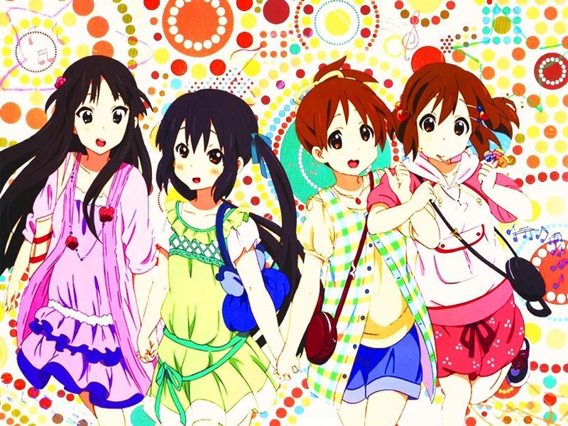 Four Anime Girls Holding Hands — Yellow