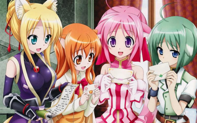Four Anime Girls Holding Letters