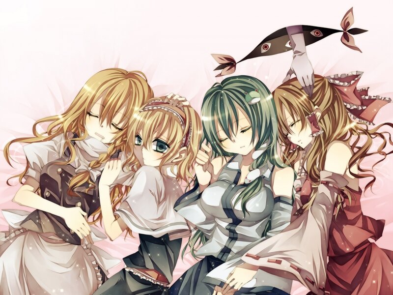 Four Anime Girls Hugging — Pink