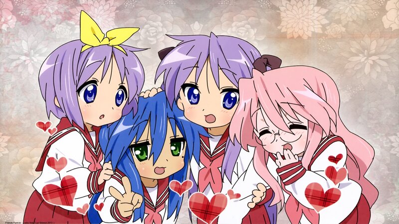 Four Anime Girls Hugging — Purple