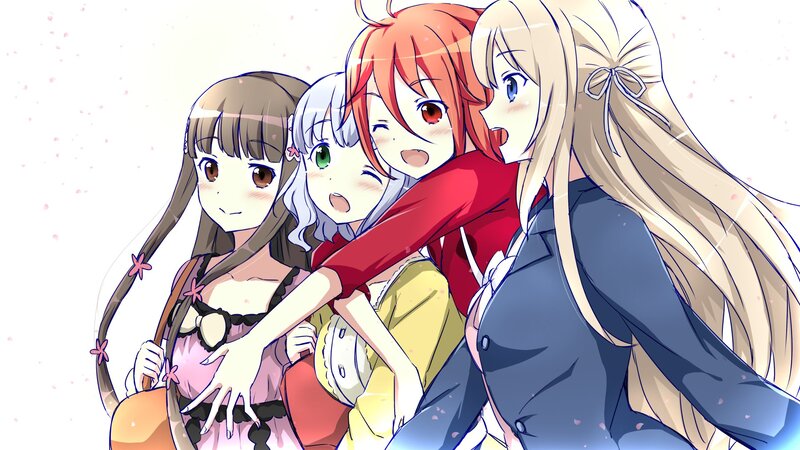 Four Anime Girls Hugging — White