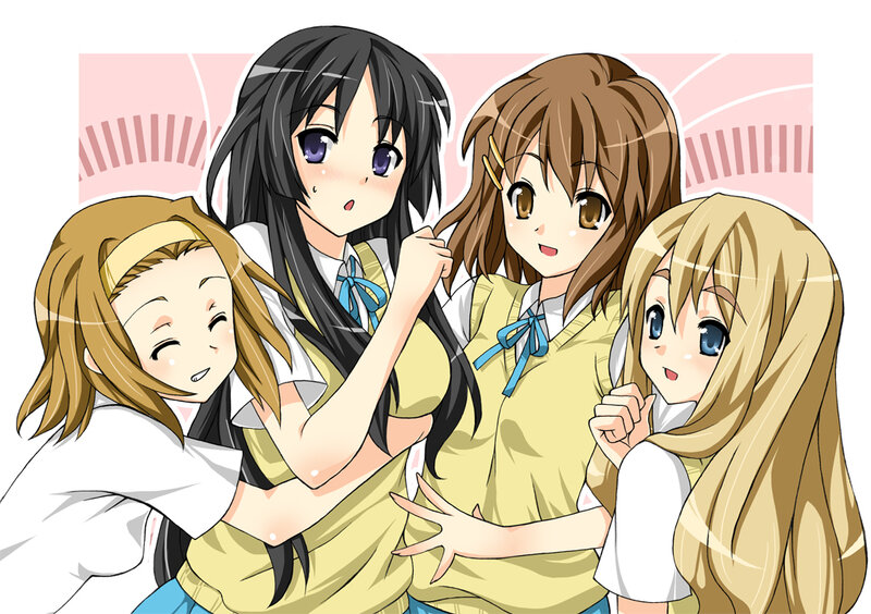Four Anime Girls Hugging — Yellow