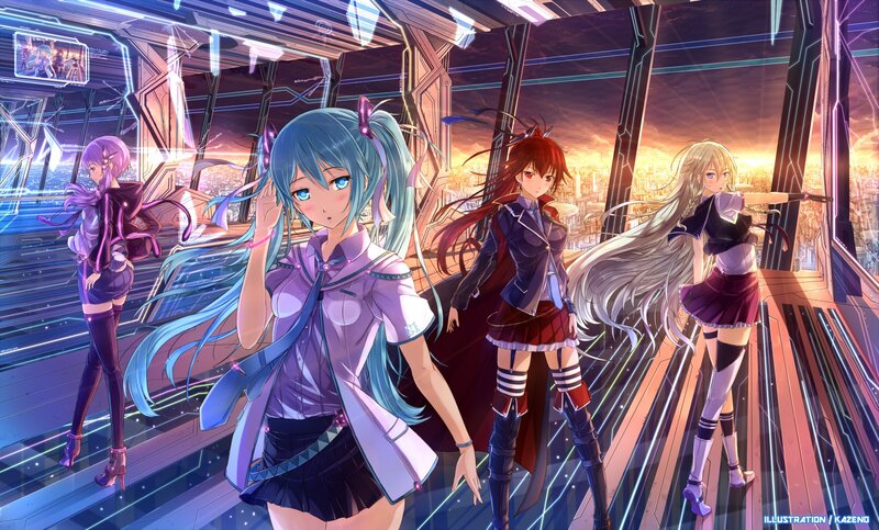 Four Anime Girls in a City