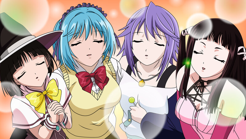 four anime girls in a group