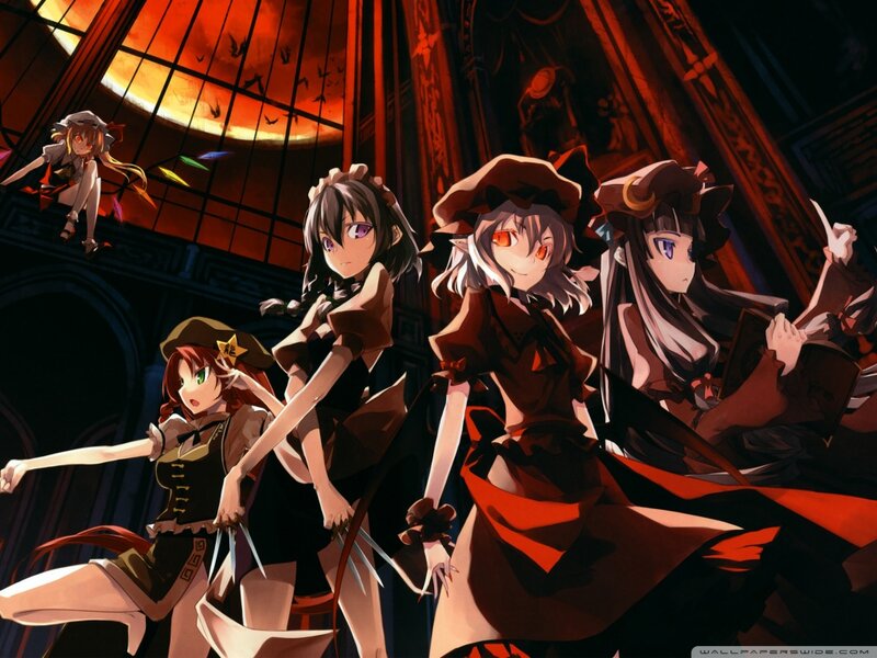 Four Anime Girls in a Hall