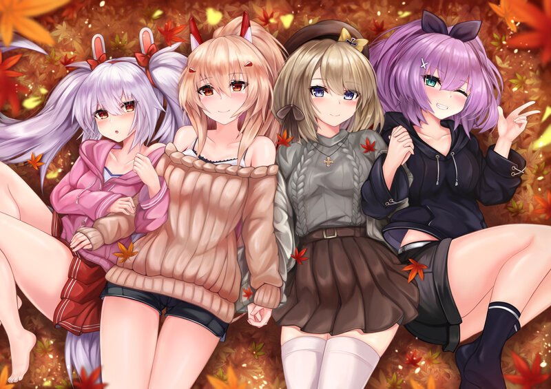 Four Anime Girls in Autumn — Brown
