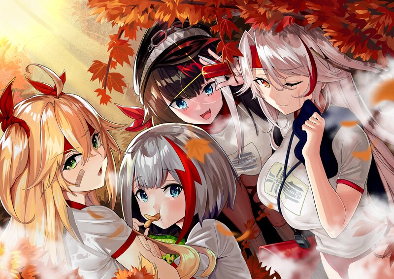 Four Anime Girls in Autumn — Orange