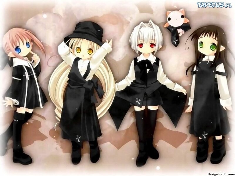 Four Anime Girls in Black Outfits