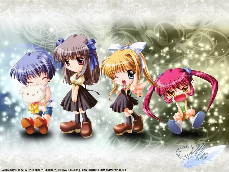 Four anime girls in chibi style