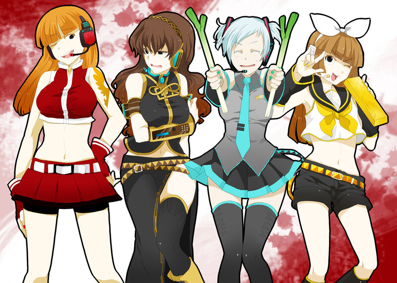 Four anime girls in colorful outfits
