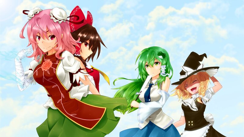 Four anime girls in colorful outfits