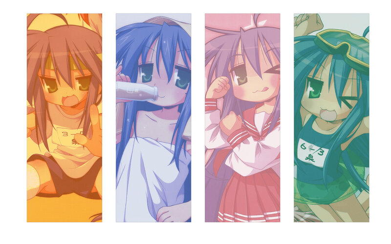 Four anime girls in colorful panels