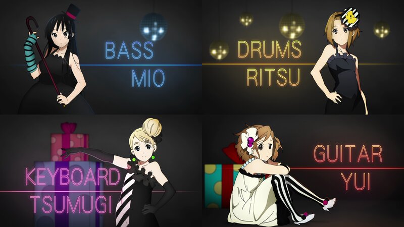 Four Anime Girls in Costumes — Black, Festive