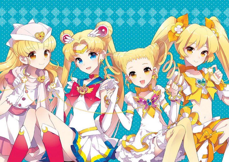 Four Anime Girls in Costumes — Blue, Cheerful