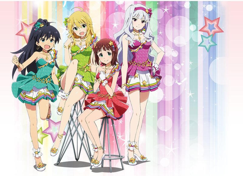 Four Anime Girls in Costumes — Pink, Cheerful