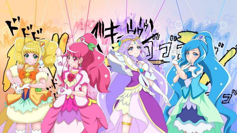 Four Anime Girls in Costumes — Pink, Energetic