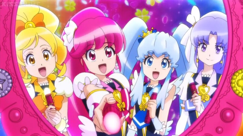 Four Anime Girls in Costumes — Pink, Joyful