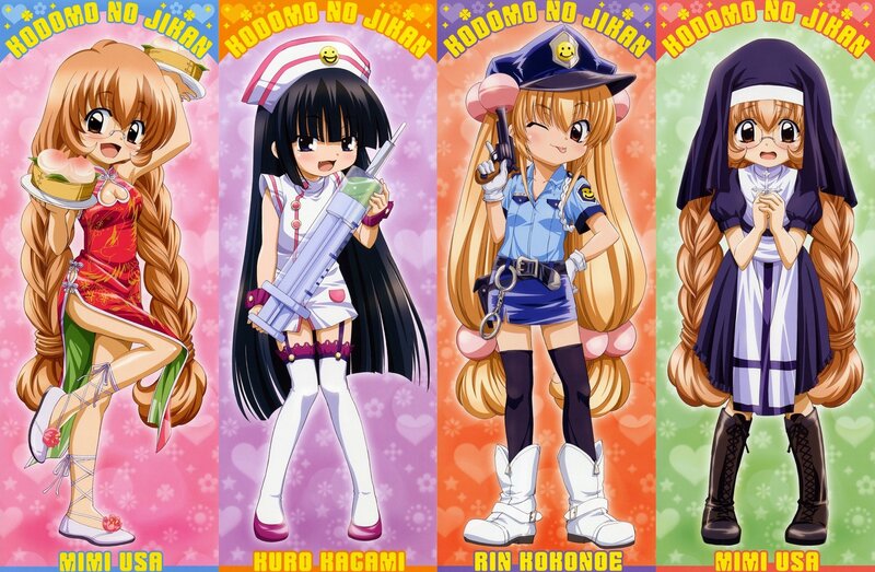Four Anime Girls in Costumes — Pink, Playful