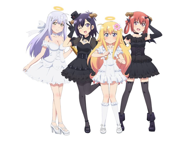 Four Anime Girls in Costumes — White, Playful